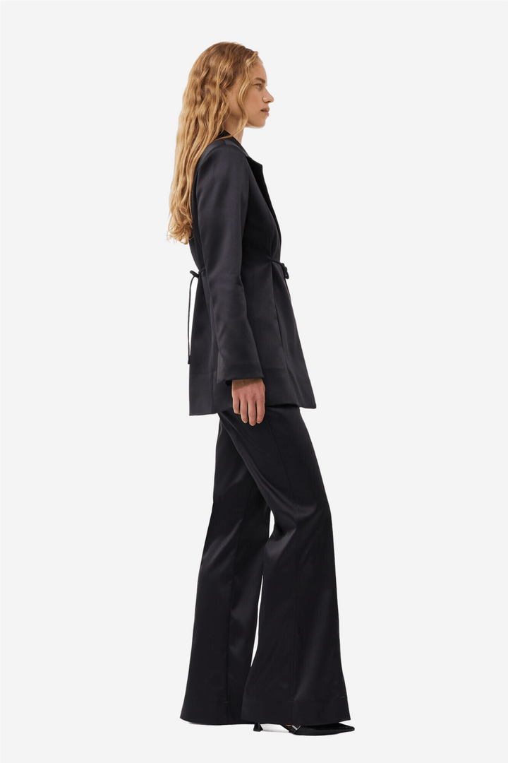 Ganni Yttertøy Double Satin Tiestring Blazer Black