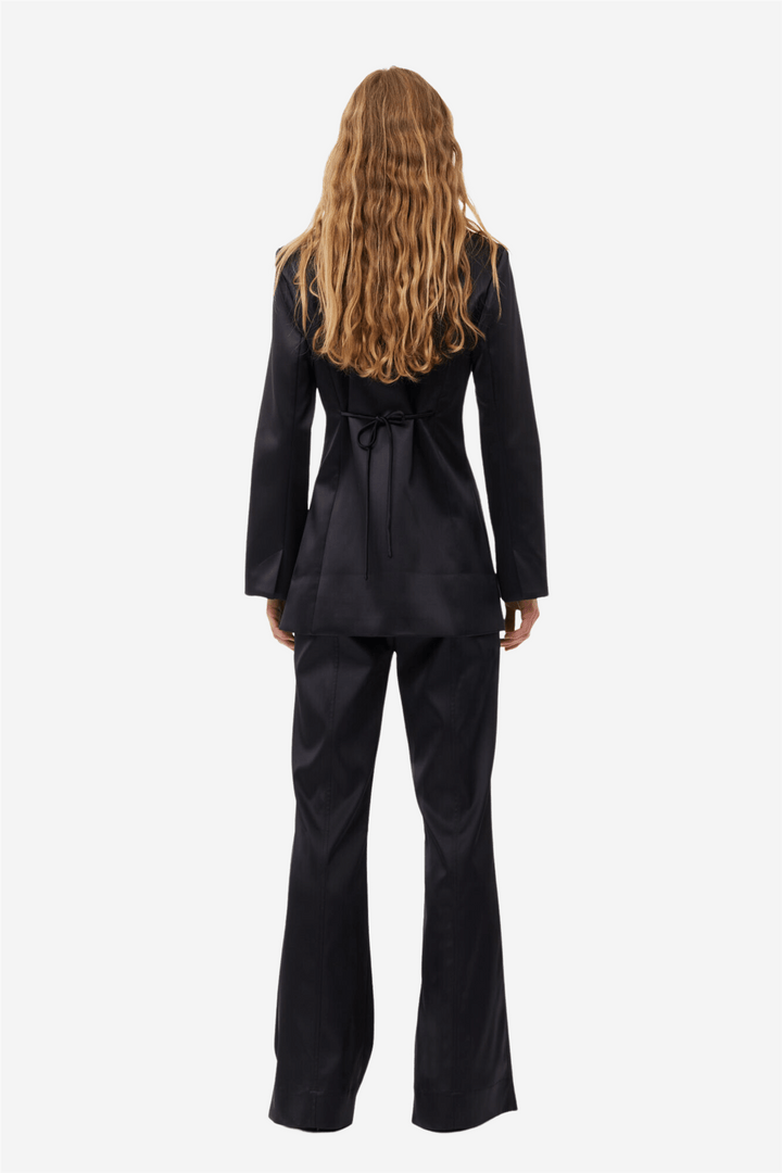 Ganni Yttertøy Double Satin Tiestring Blazer Black