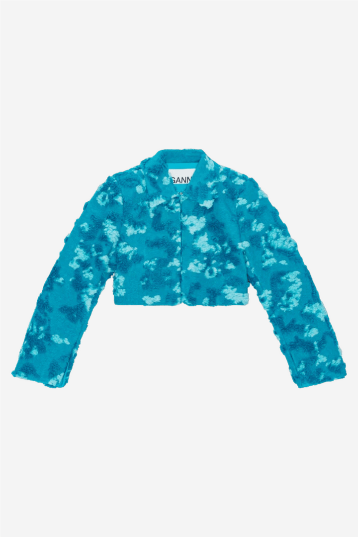 Ganni Yttertøy Soft 3D Jacquard Short Jacket Algiers Blue