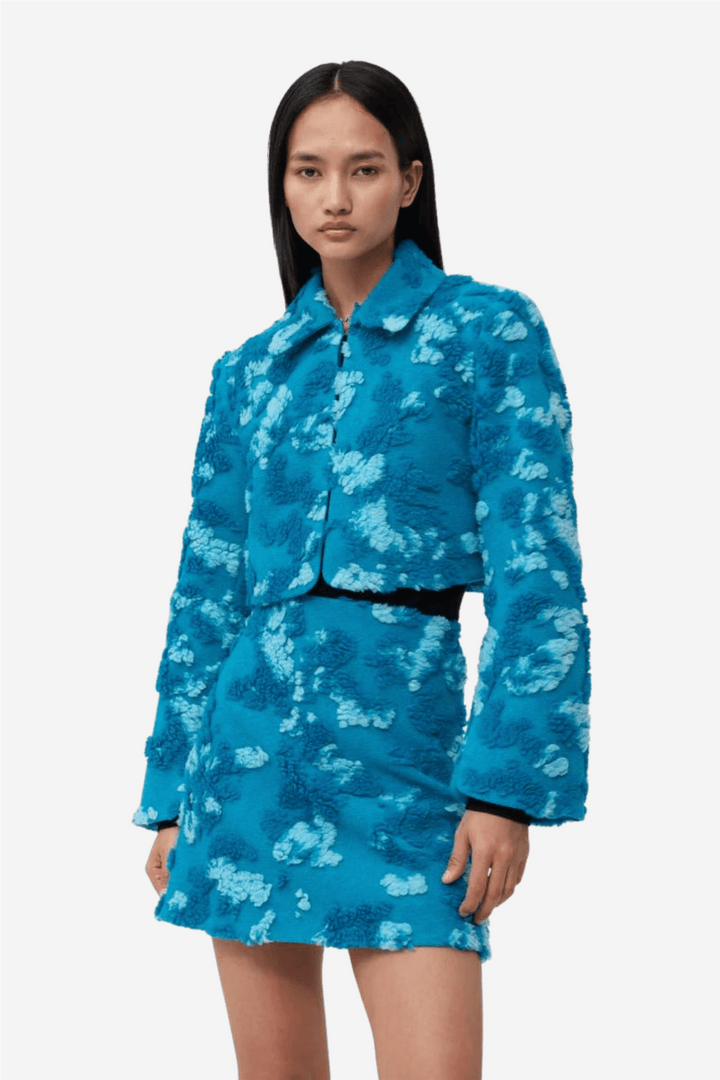 Ganni Yttertøy Soft 3D Jacquard Short Jacket Algiers Blue