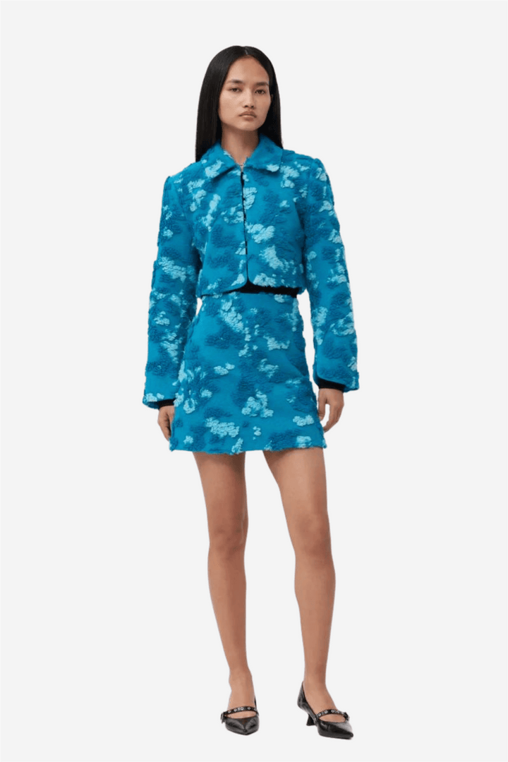 Ganni Yttertøy Soft 3D Jacquard Short Jacket Algiers Blue