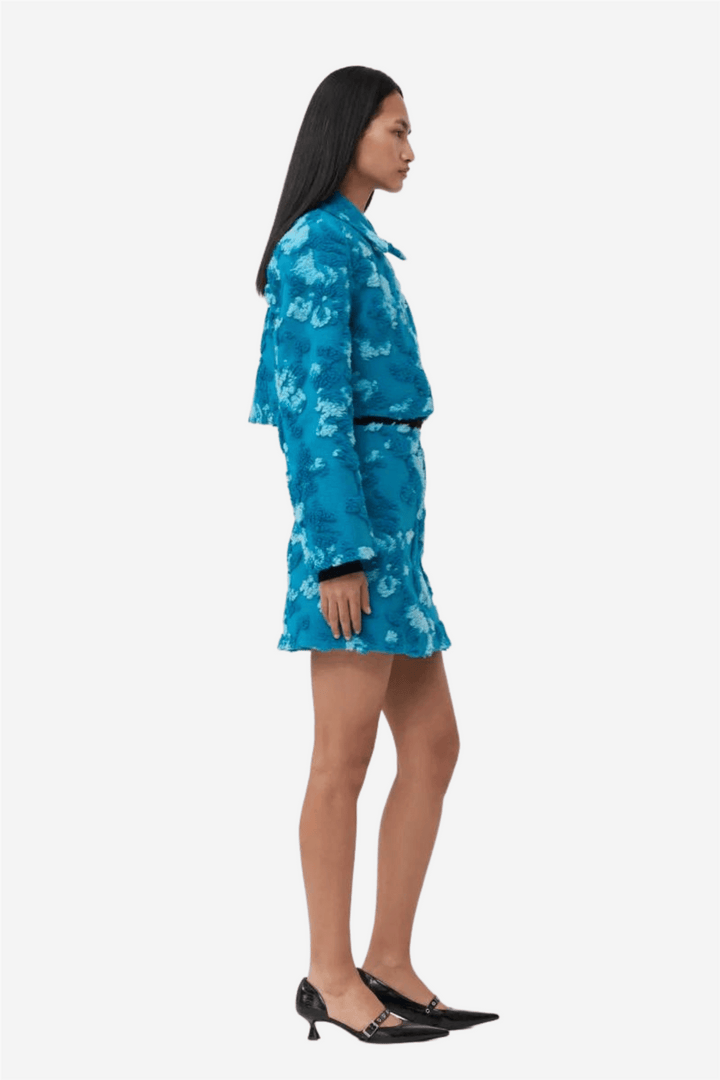 Ganni Yttertøy Soft 3D Jacquard Short Jacket Algiers Blue