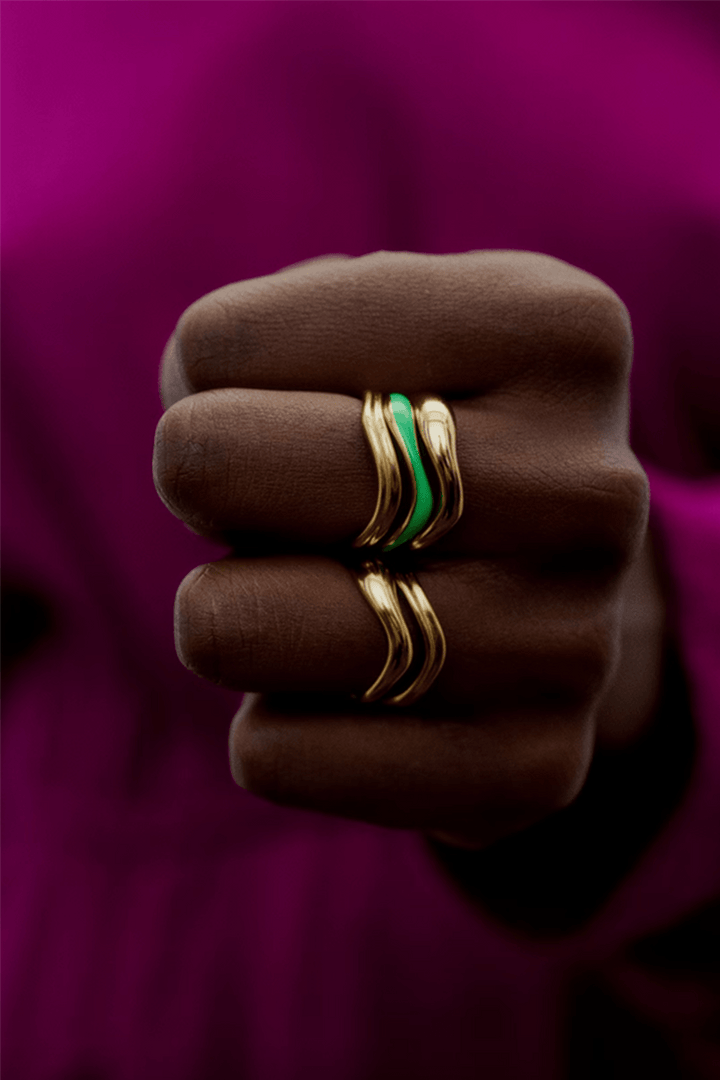 Maria Black Smykker Aura Neon Green Ring Gold