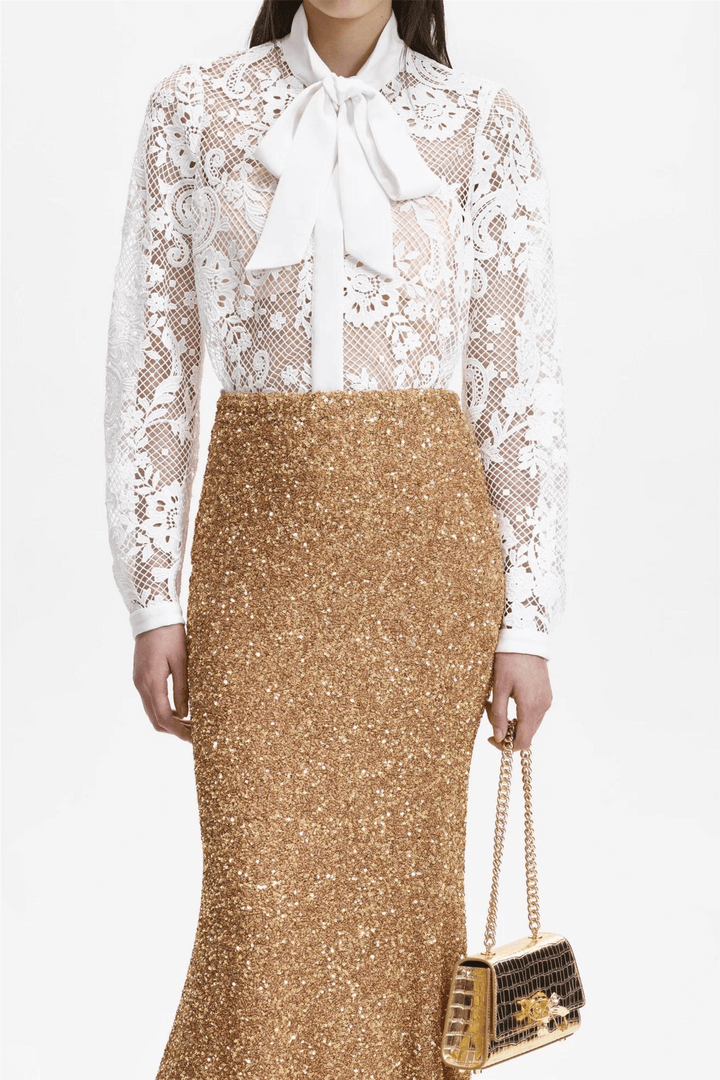 Self-Portrait Bluser & Skjorter White Lace Pussy Bow Shirt