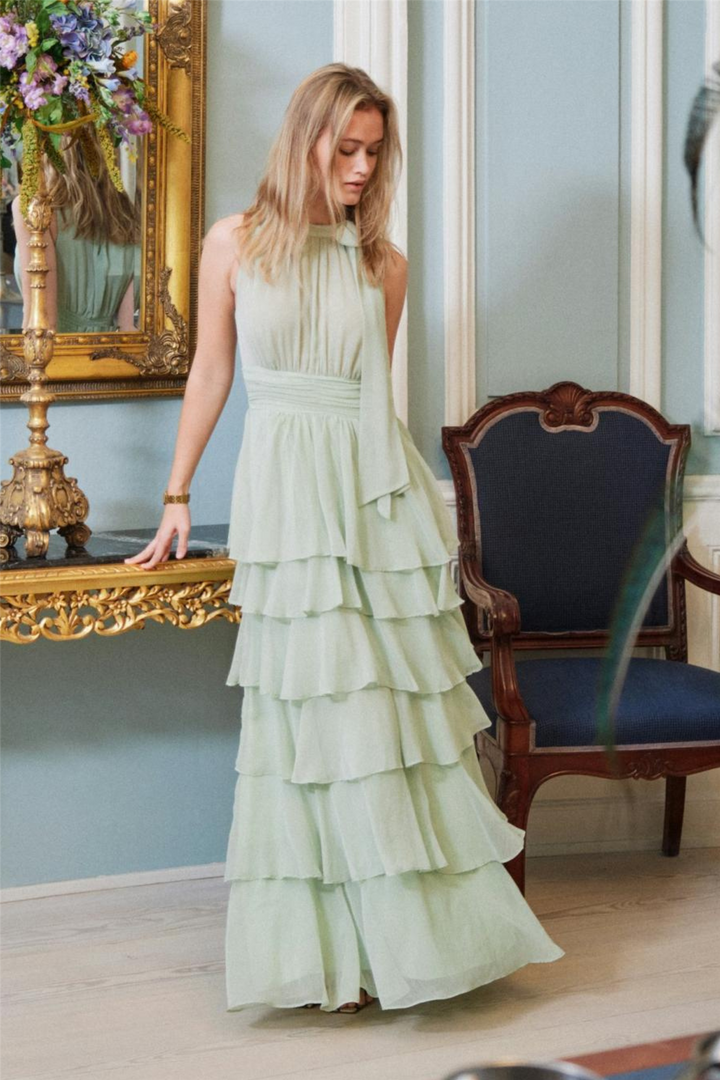 Marli Solid Chiffon Dress Light Green