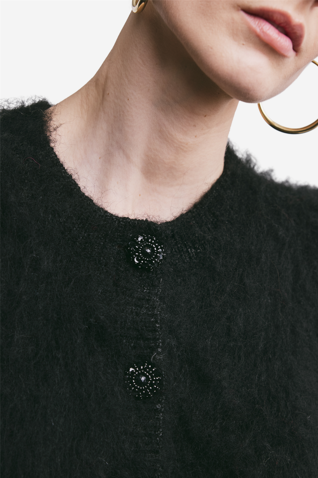 Hairy Knit Puffed Jacket Black