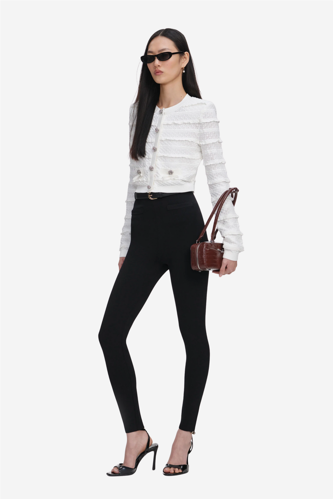 Pointelle Diamante Cardigan White