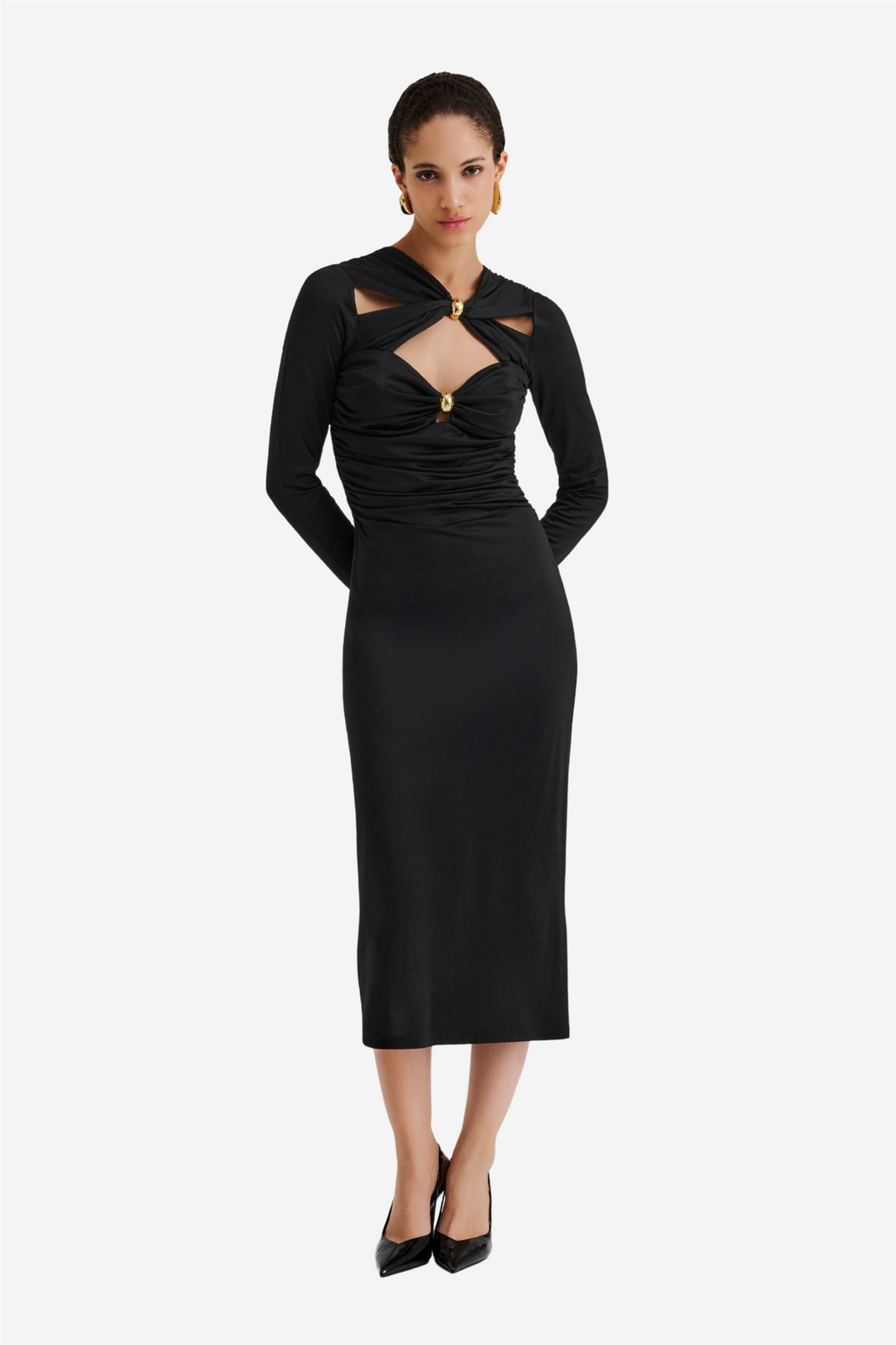 Amela Embellished Jersey Midi Dress Black