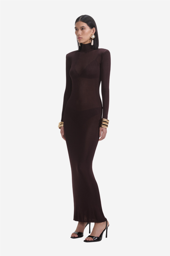 Brown Viscose Knit Maxi Dress