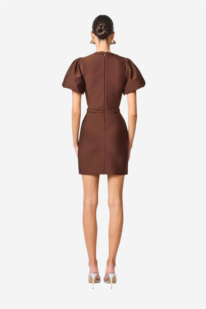 Floriana Cap Sleeve Flare Mini Dress Brown