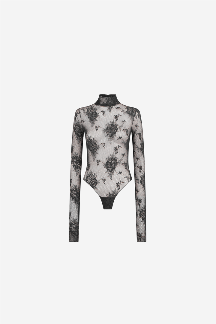 Ziggy Lace Turtleneck Bodysuit Black