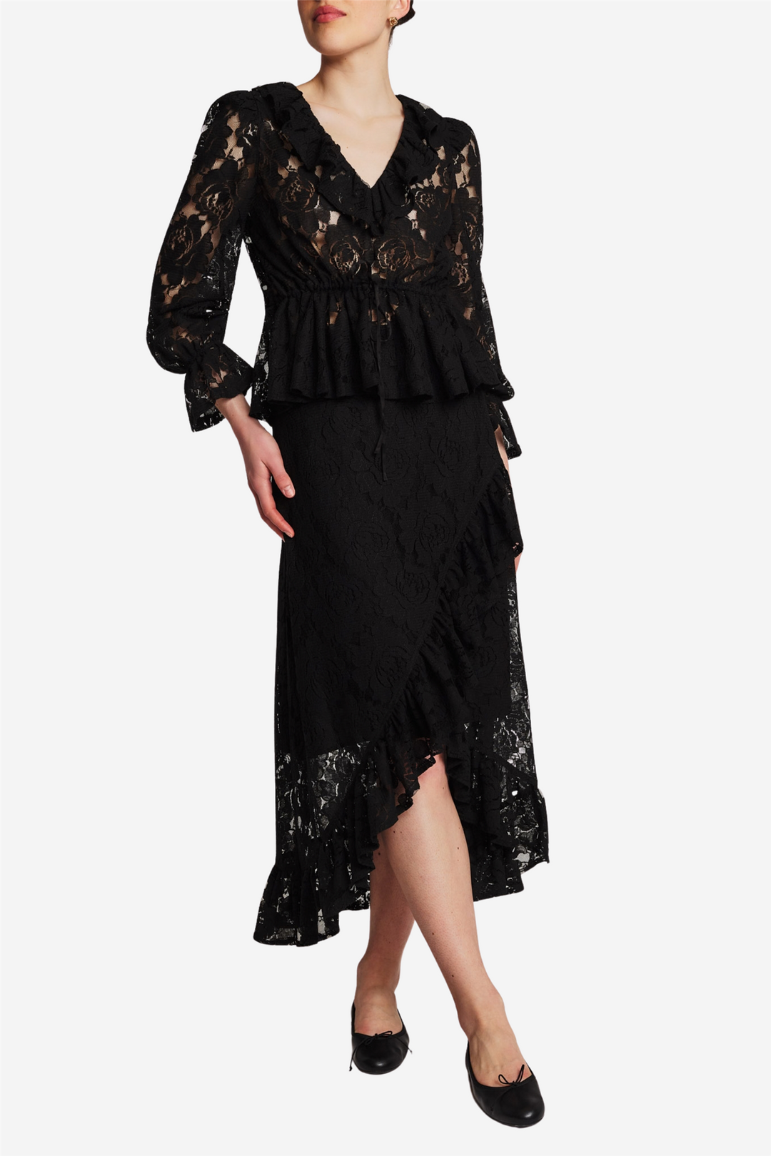 Lace Flounce Top Black