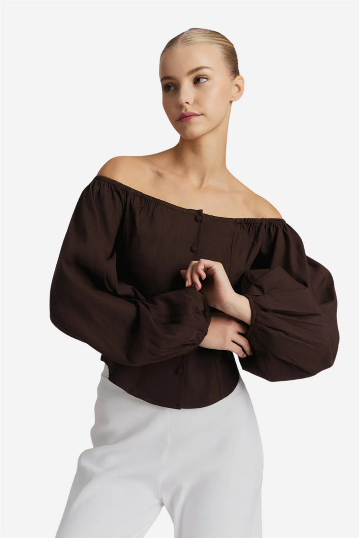 Luiza Stretch Linen Shirt Dark Brown