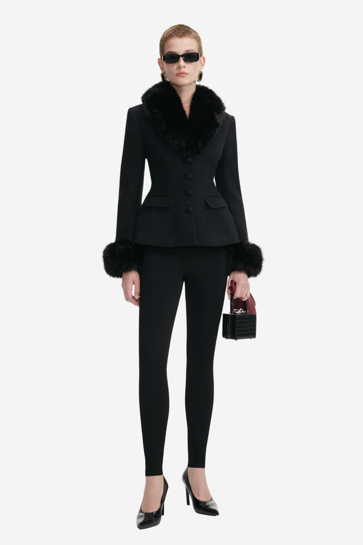 Tailored Boucle Fur Jacket Black