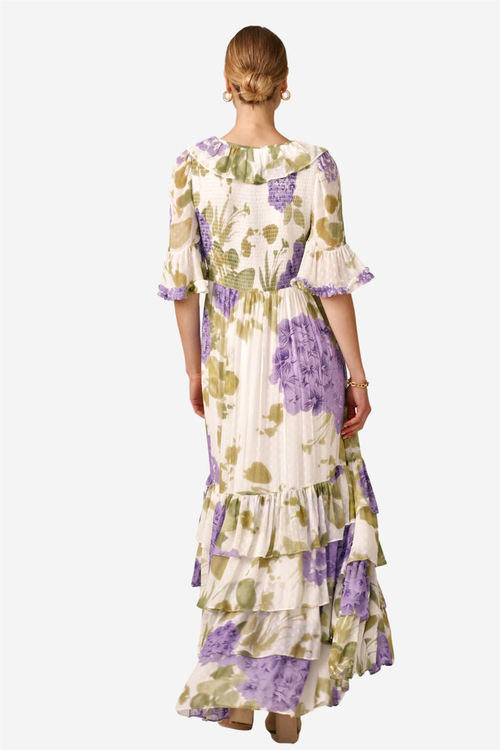 Dotted Georgette Rouching Dress Purple Flowerfield