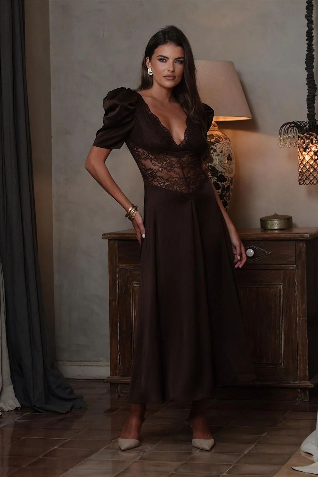 Francis Lace Midi Dress Espresso