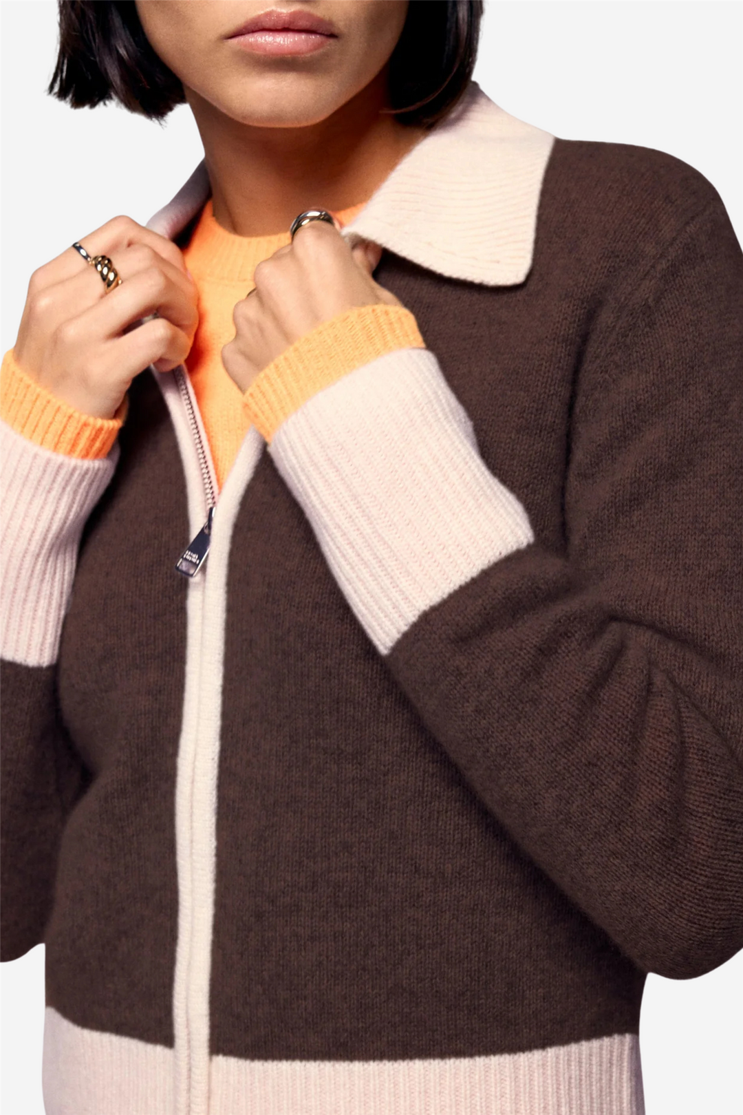 Contrast Rib Cardigan Chocolate