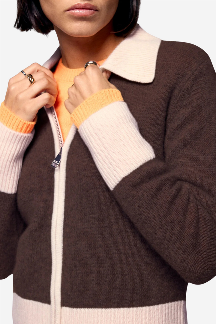 Contrast Rib Cardigan Chocolate