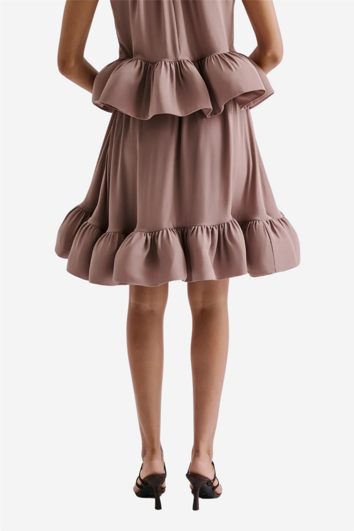 Cori Ruffled Hem Mini Skirt Taupe