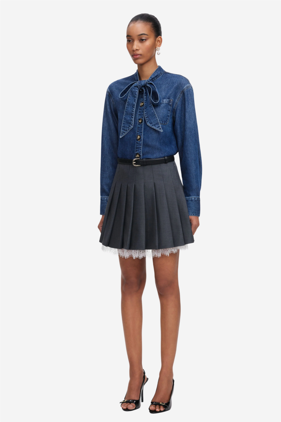 Denim Tie Neck Shirt
