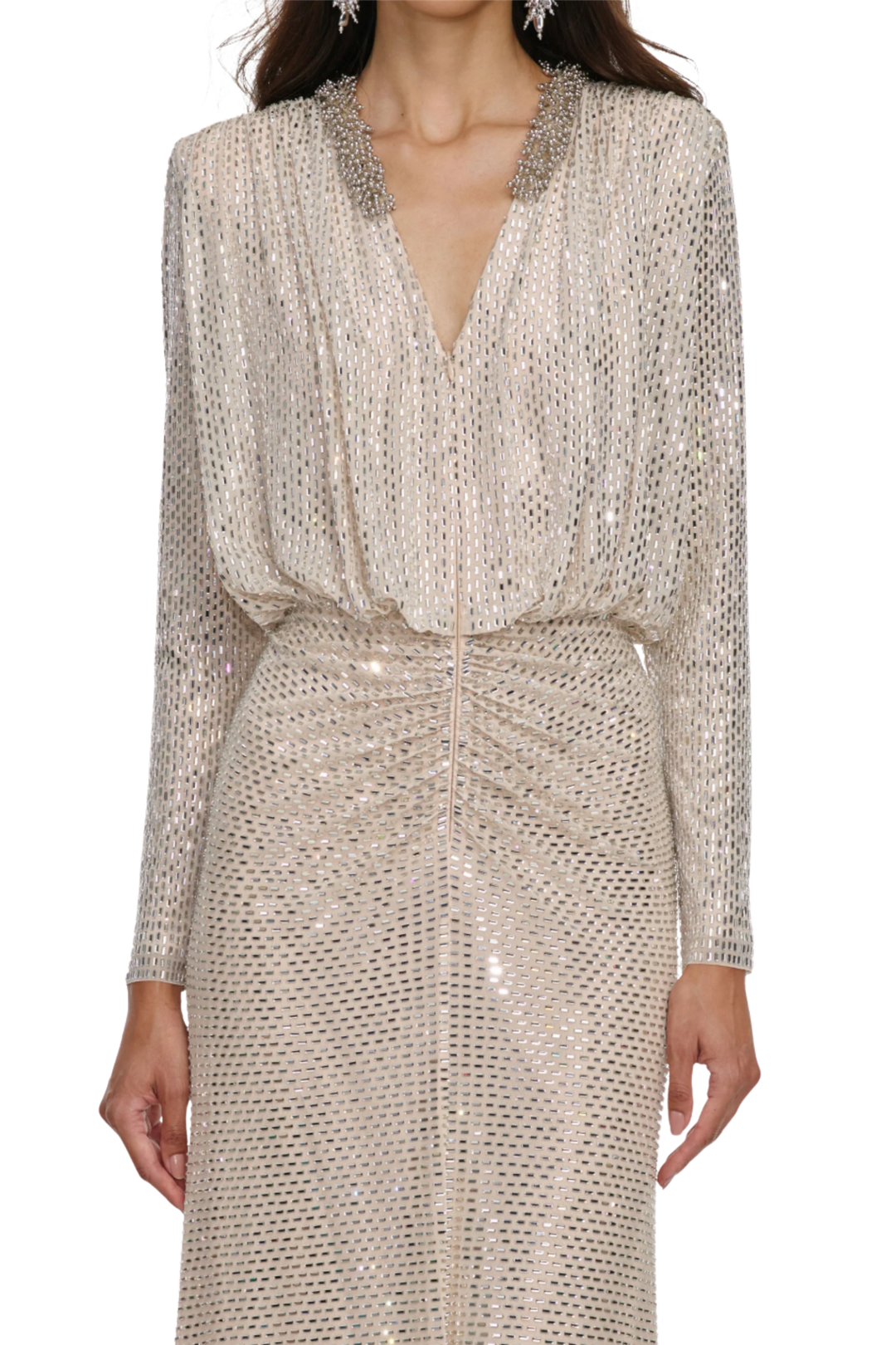 Rhinestone Embellished Maxi Dress Champagne