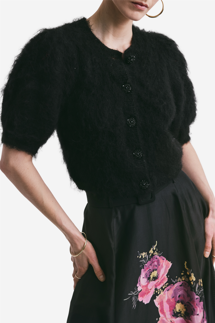 Hairy Knit Puffed Jacket Black