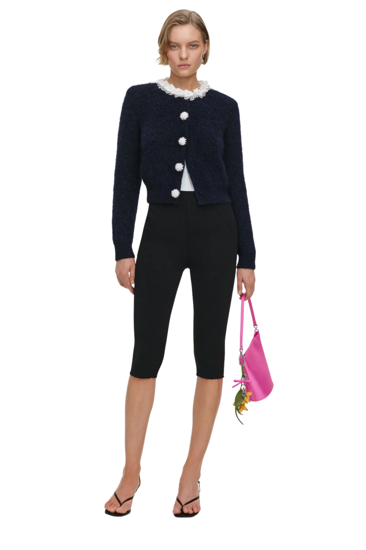 Flower Pearl Trim Knit Jumper Navy