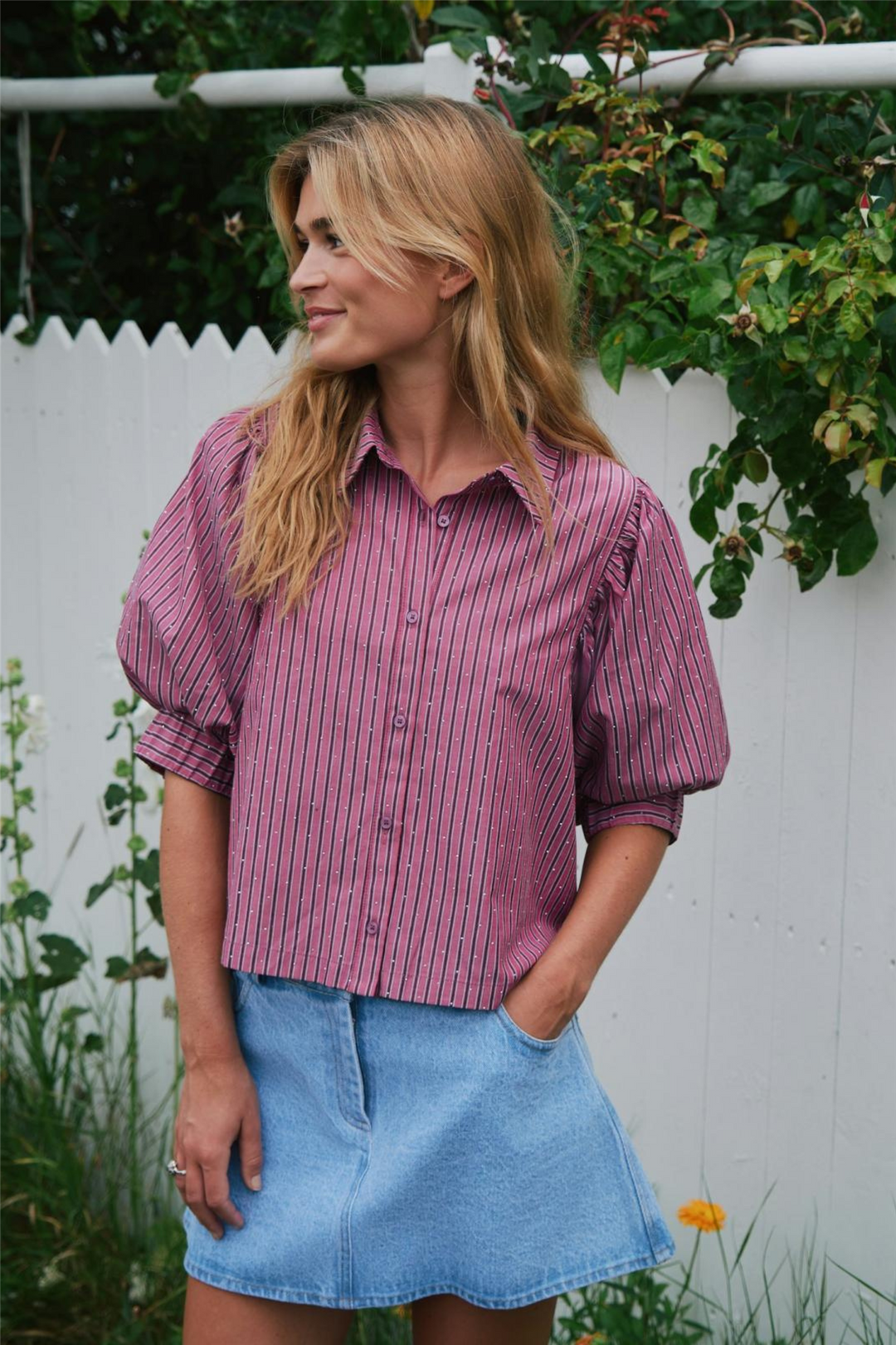 Etta Soft Stripe Stone Shirt Dark Rose