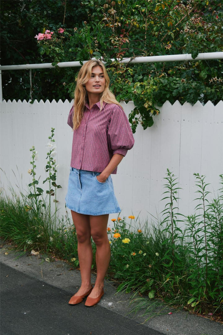 Etta Soft Stripe Stone Shirt Dark Rose