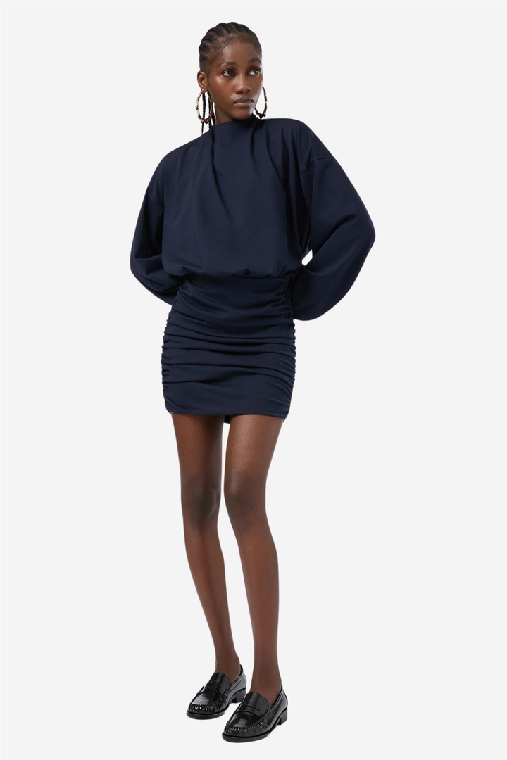 Sylvia Puffsleeves High Waist Mini Dress Dark Blue