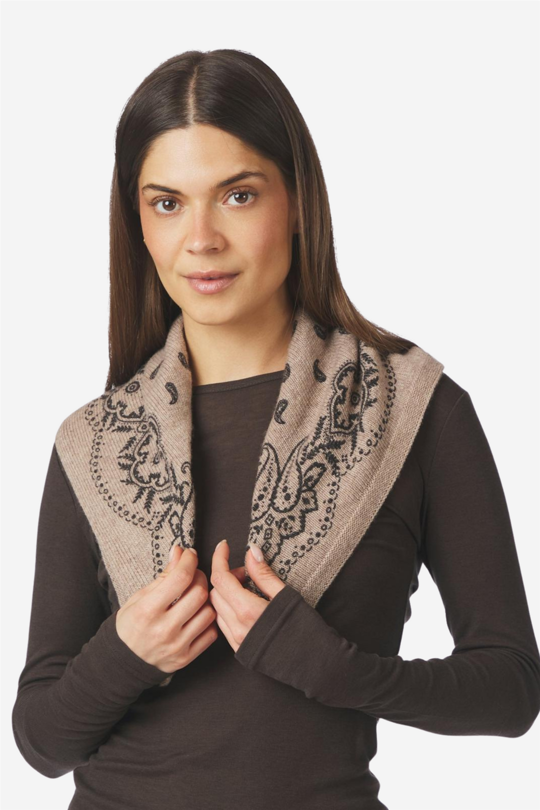 Adelina Paisley Knit Scarf Beige Melange