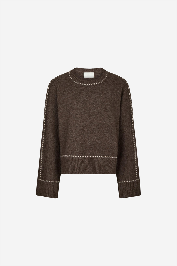 Roeme Knit Stitch Blouse Dark Brown