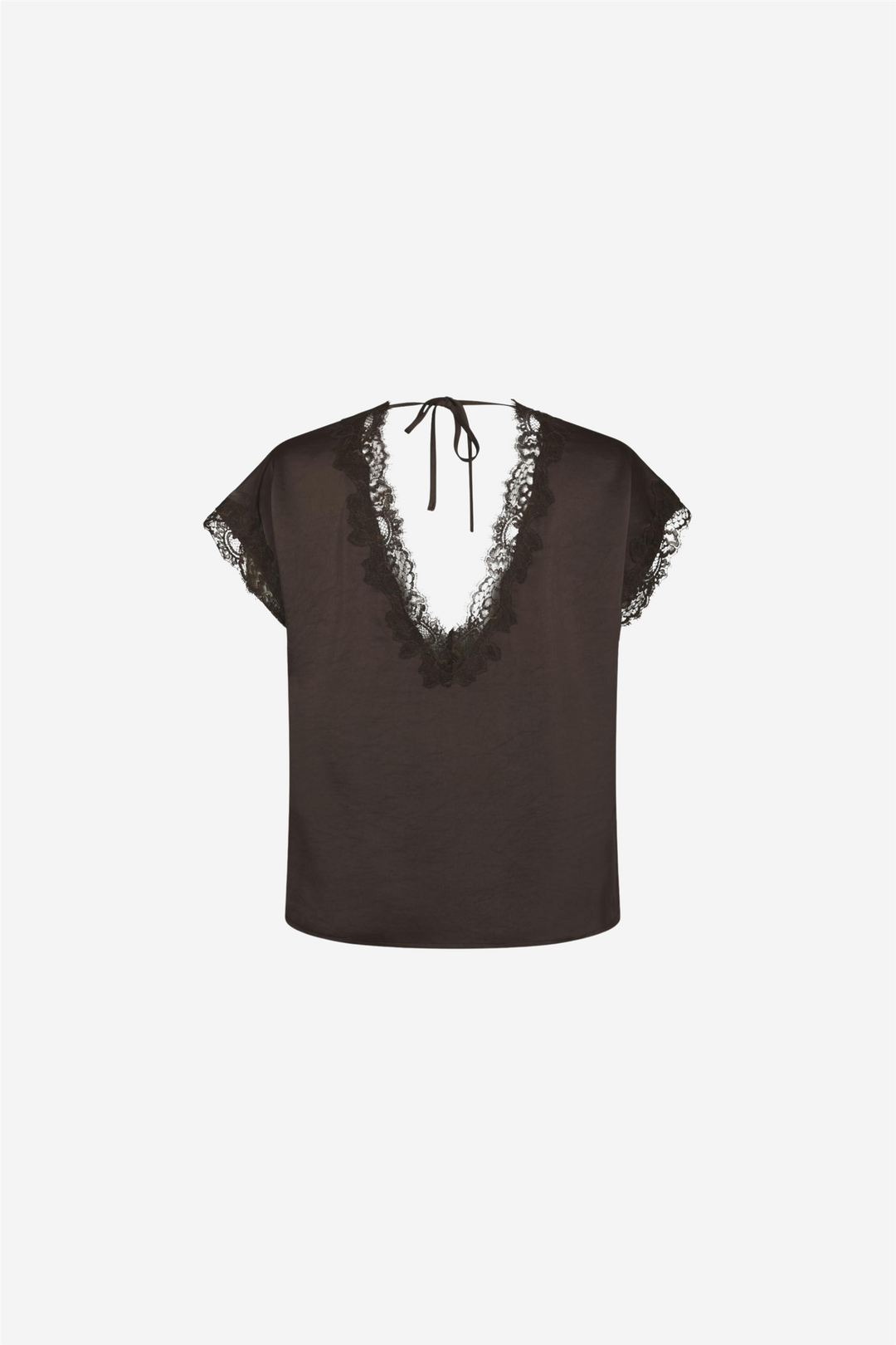 Benera Heavy Sateen Lace Blouse Dark Brown