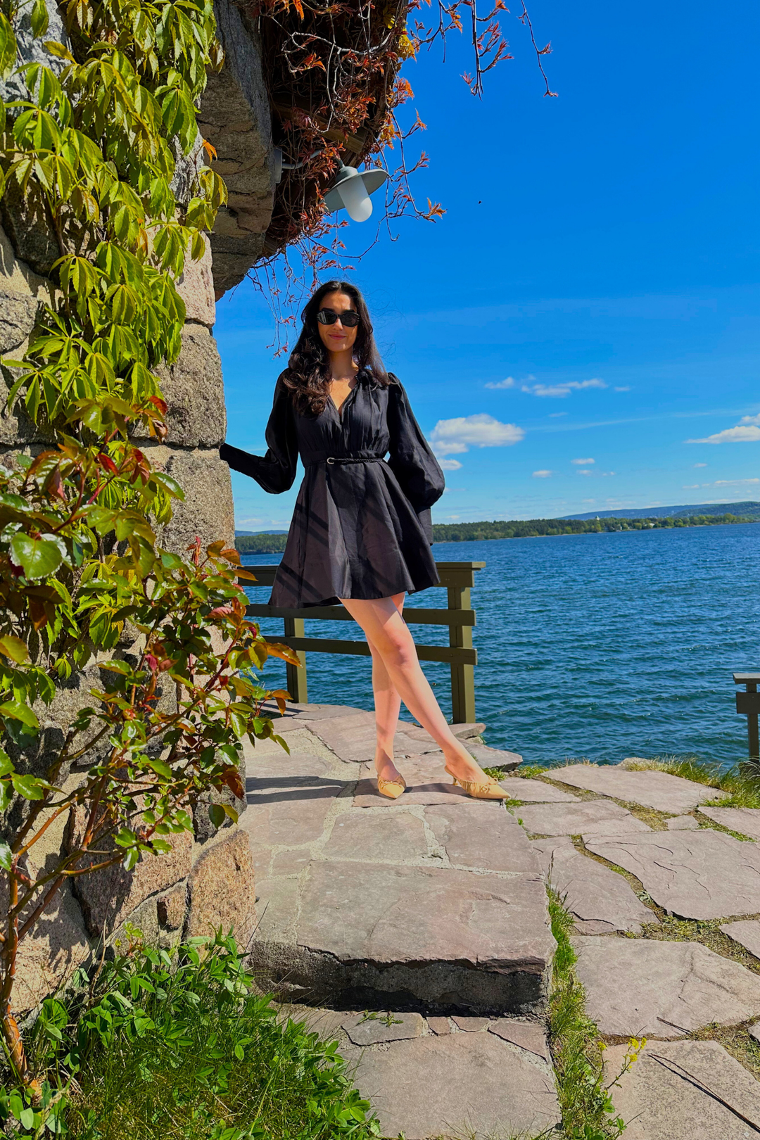 Striped Belt Dress Black