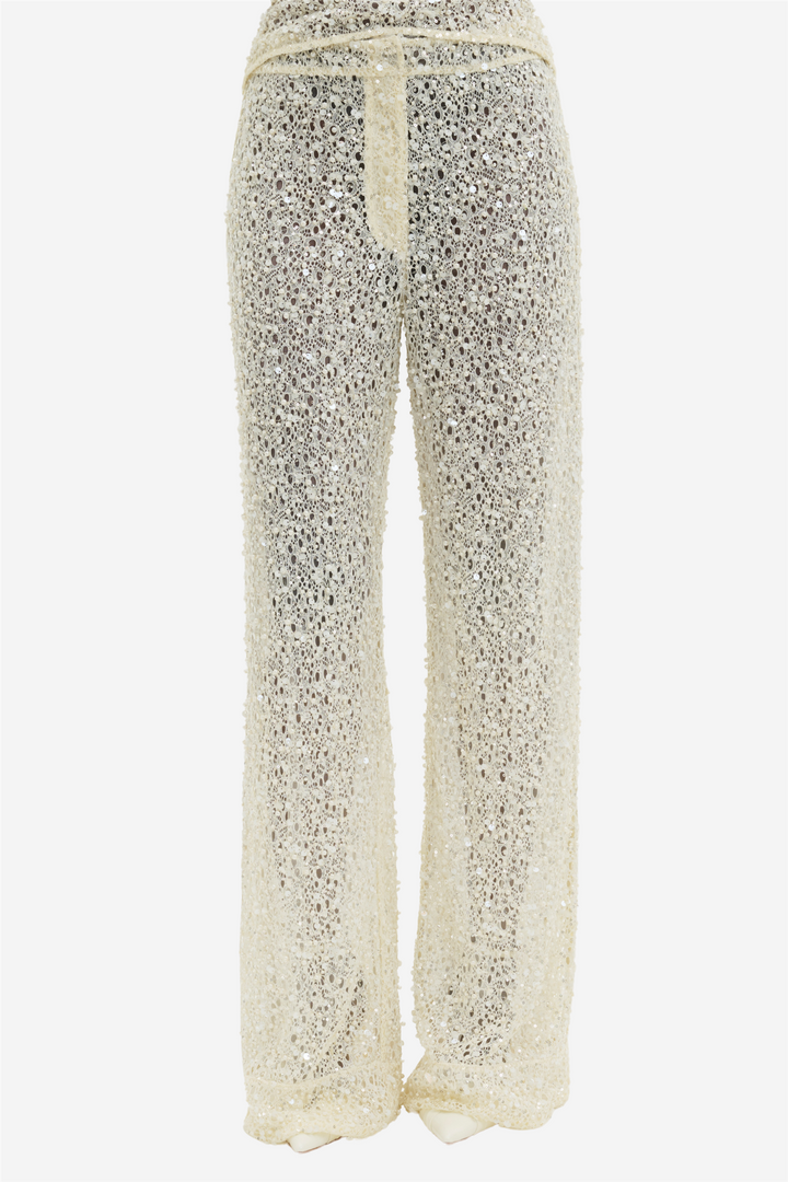 Pamela Embellished Lace Trousers Pearl