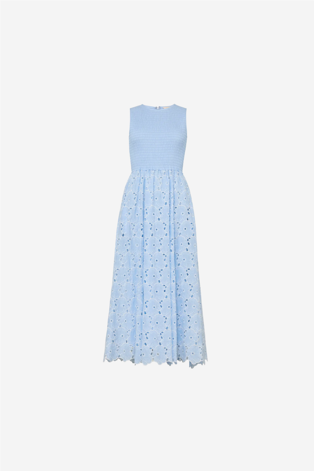 Broderie Anglaise Smocking Dress Light Blue