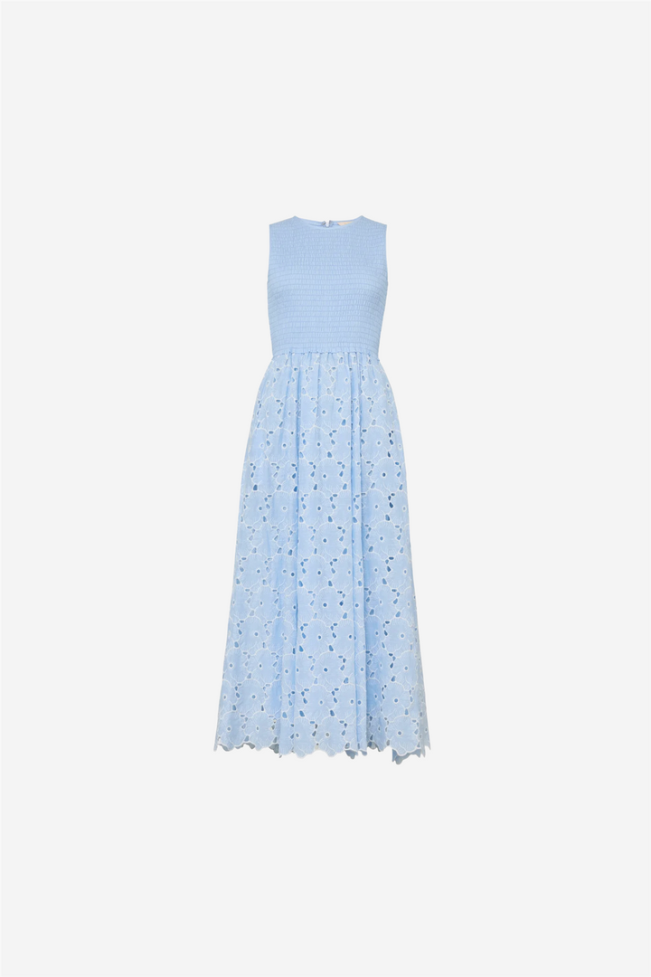 Broderie Anglaise Smocking Dress Light Blue