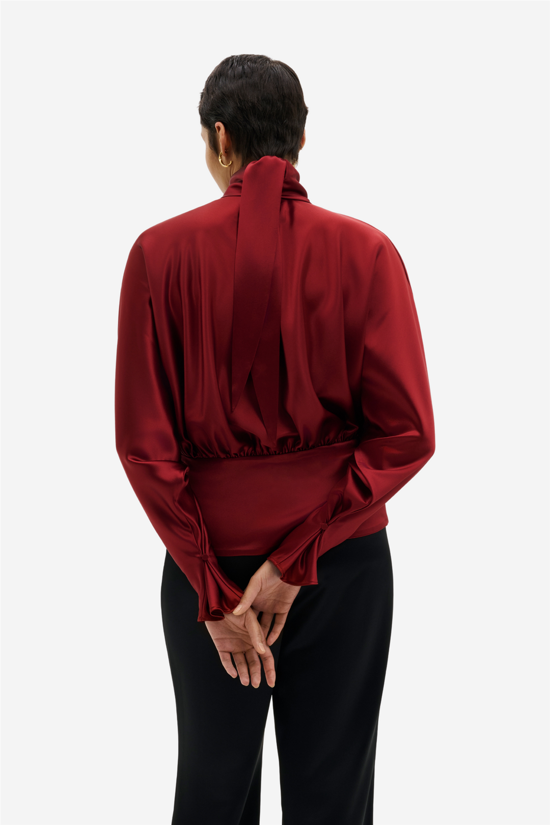 Vilja High-Neck Satin Blouse Ruby