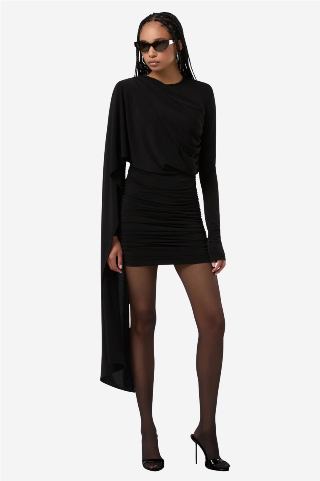Xenia Cape Effect Mini Dress Black