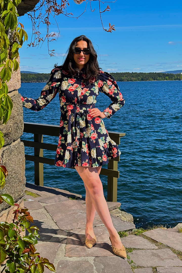 Baby Cord Mini Dress Midnight Roses
