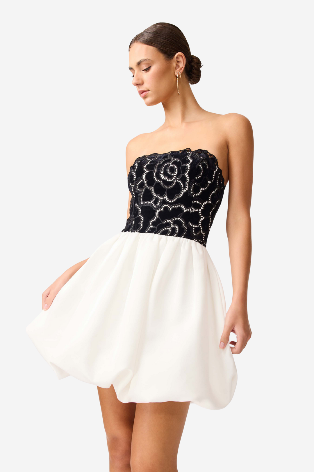 Eris Strapless Mini Dress Black/White