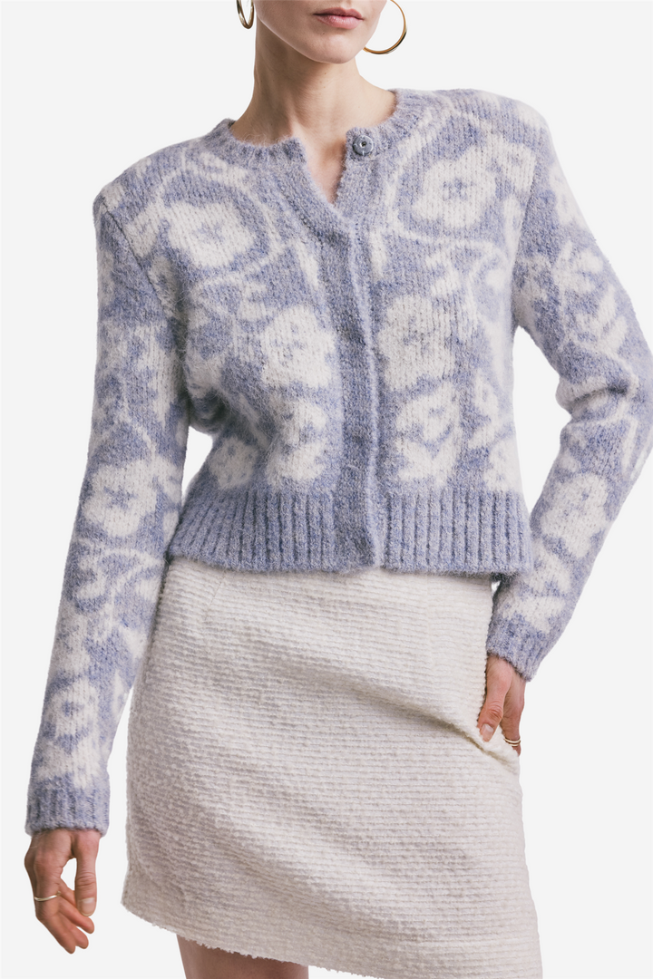 Jacquard Knit Jacket Sky Blue