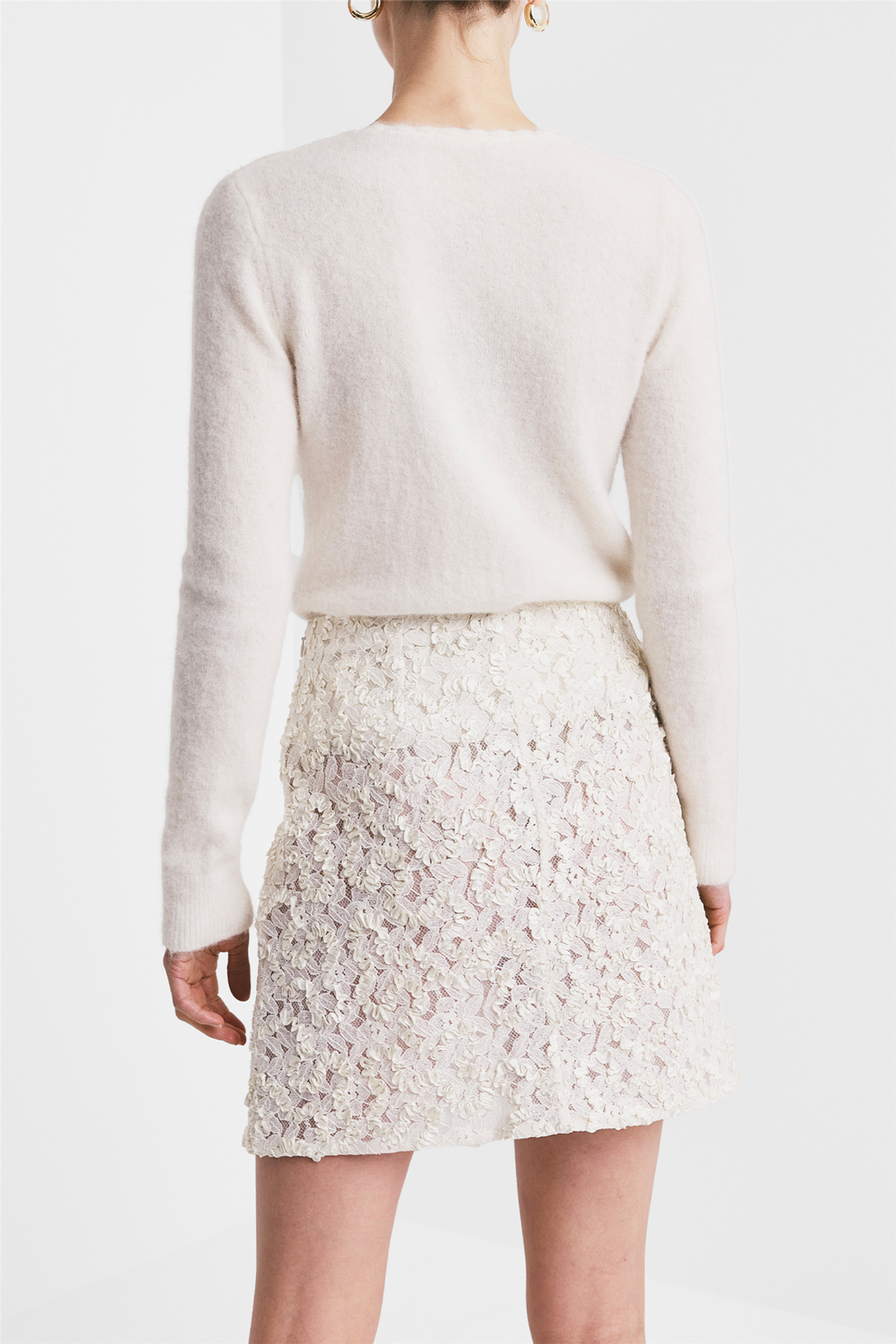 Delicate Knit Decorated Cardigan Off White
