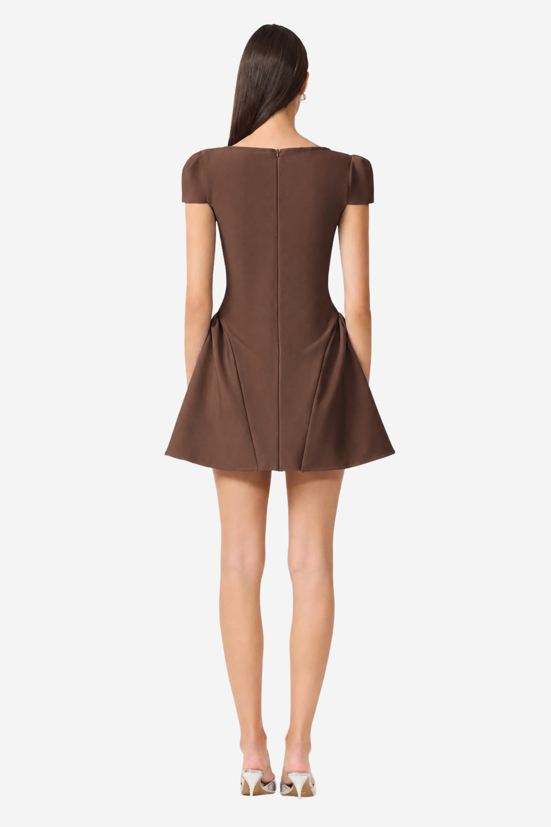 Floriana Cap Sleeve Flare Mini Dress Brown