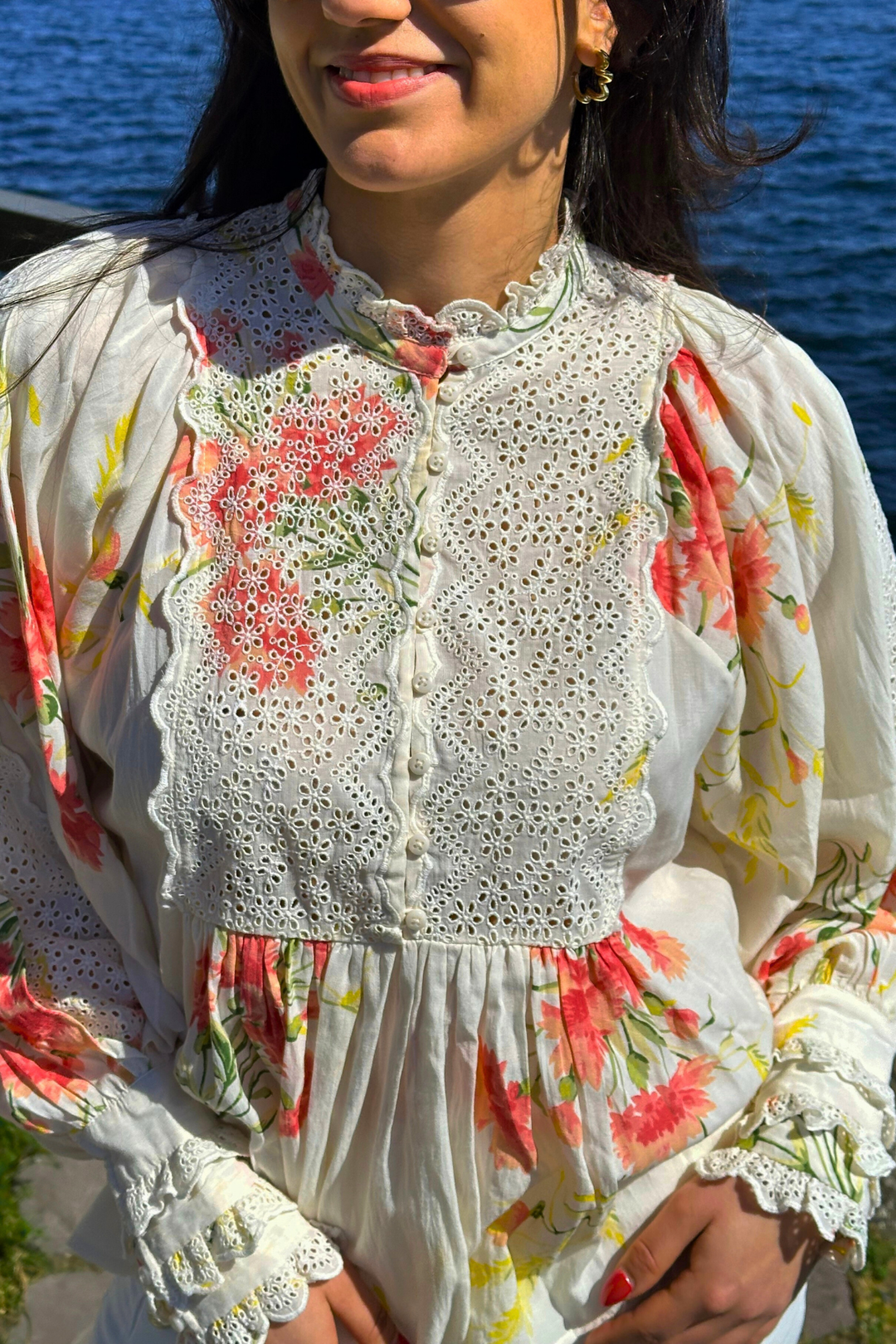 Cotton Slub Decorated Blouse Straw