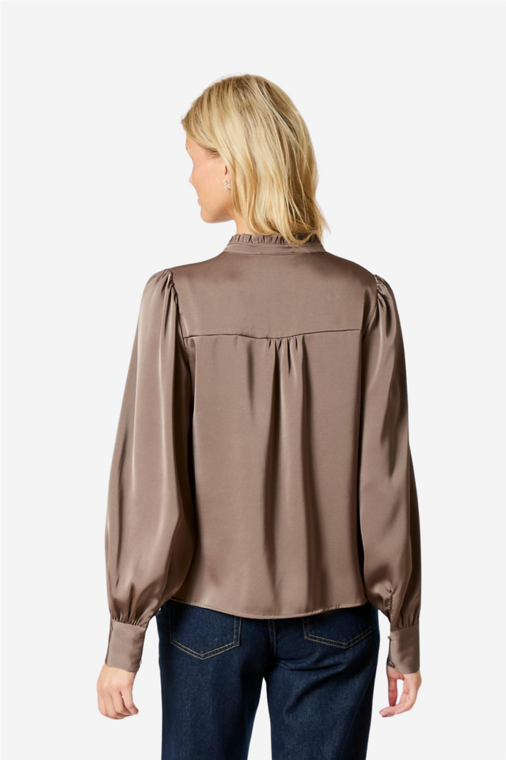 Massima Drapy Satin Bloouse Dark Taupe