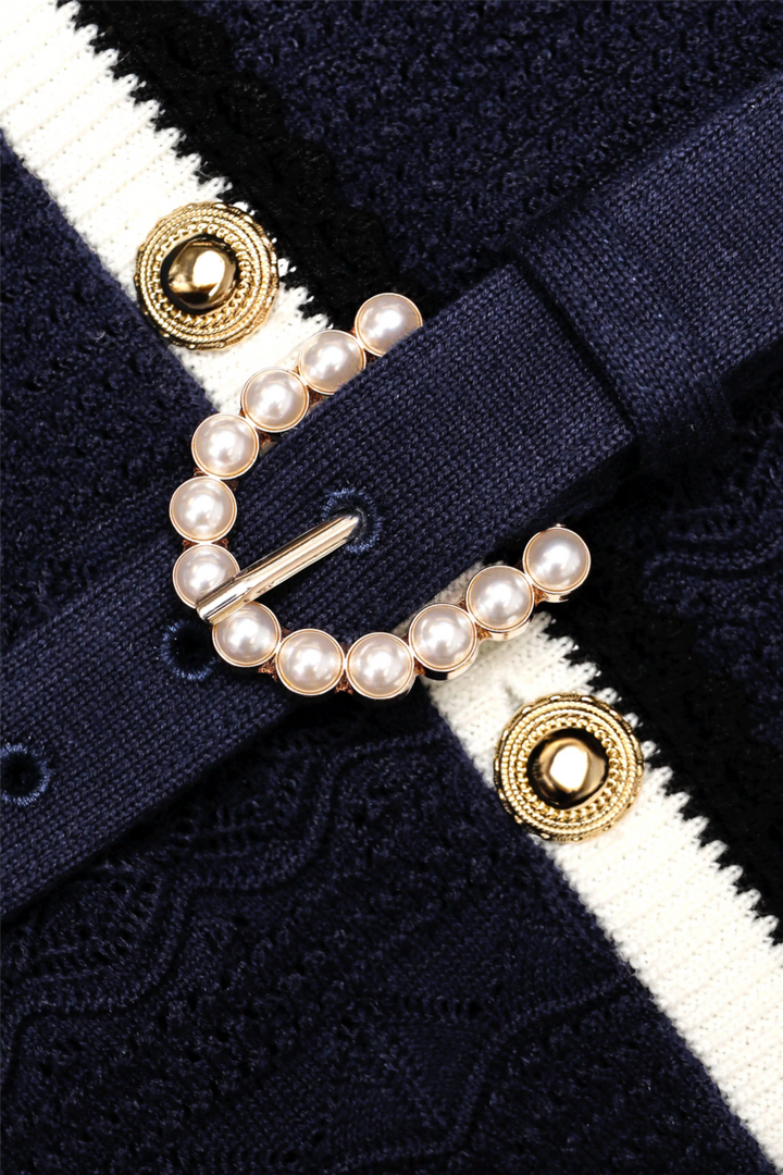 Pointelle Knit Midi Dress Navy