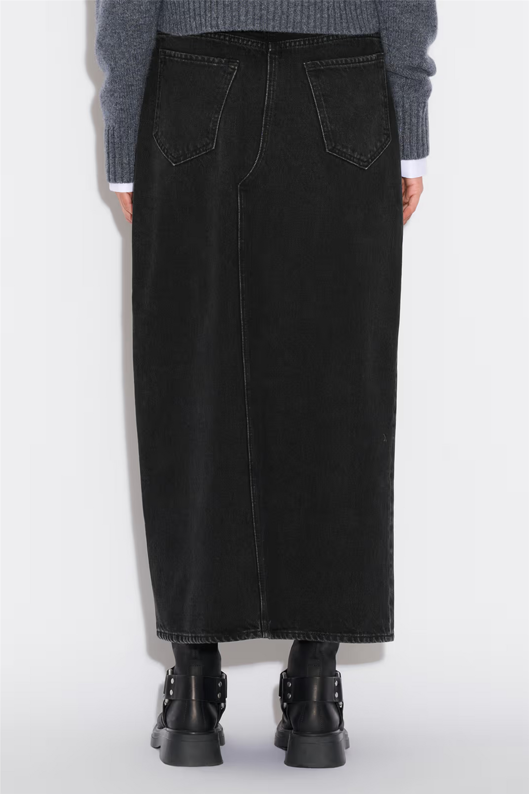 Denim Long Skirt Black