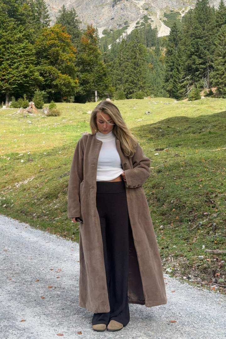 Emma Shearling Coat Mole Brown
