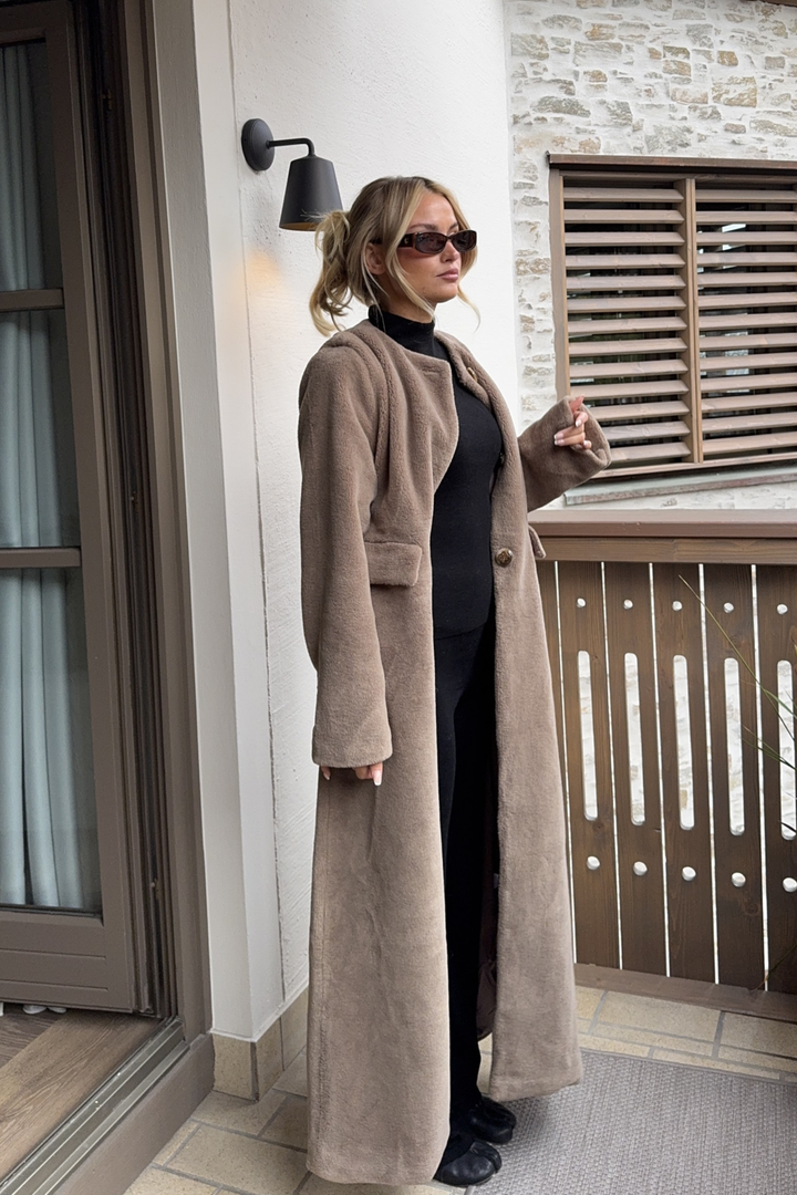 Emma Shearling Coat Mole Brown